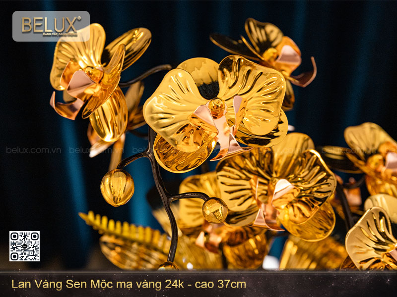 Chậu Lan Vàng Sen Mộc mạ vàng 24k cao 37cm&nbsp;